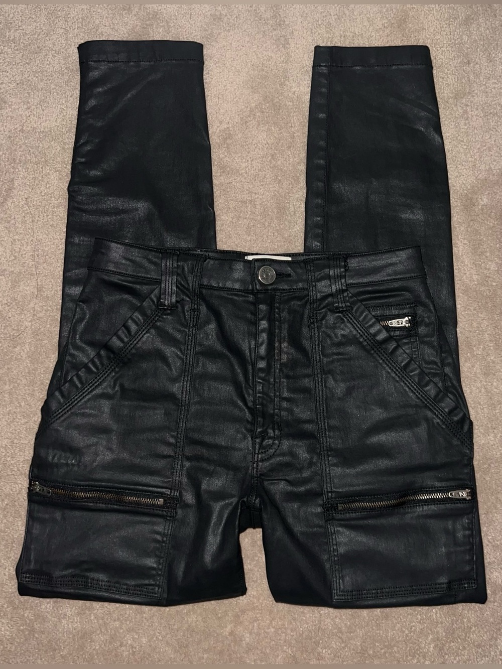 Joie Black Y2K Coated Cargo Moto Pants Small